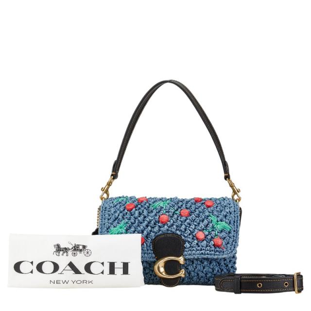 コーチ ソフトタビー エンブロイダリー チェリー ハンドバッグ ショルダーバッグ 2WAY CA033 ブルー ブラック ストロー COACH 【中古】の通販は
