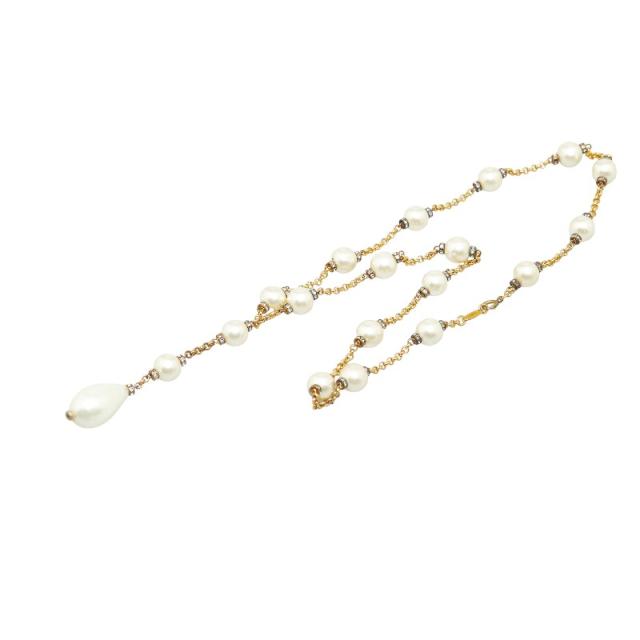 シャネル 大玉パール ラインストーン チェーン ネックレス ゴールド メッキ フェイクパール レディース CHANEL 【中古】