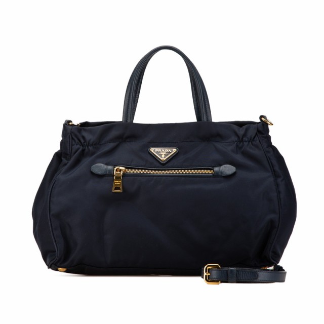 プラダ 三角ロゴプレート ハンドバッグ ショルダーバッグ 2WAY B1843M ネイビー ナイロン レザー レディース PRADA 【中古】