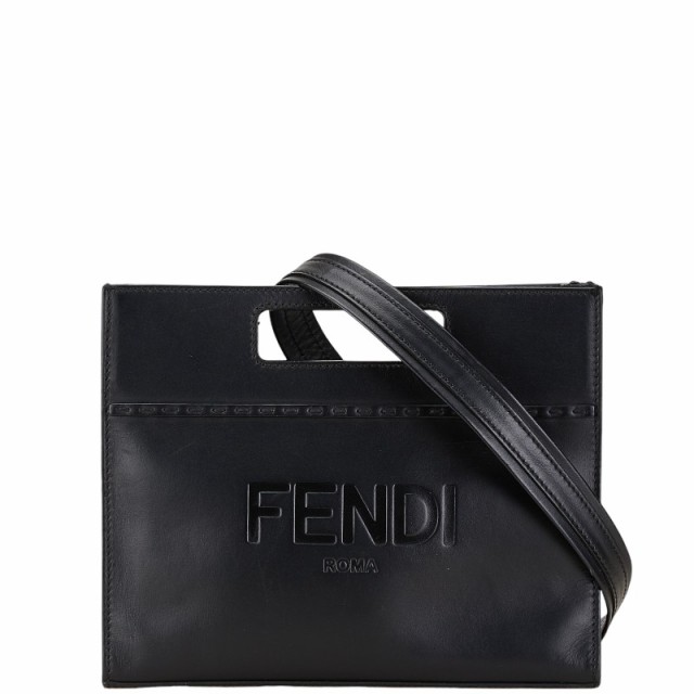 フェンディ ロゴ ショッパー スモール ハンドバッグ ショルダーバッグ 2WAY 7VA547 ブラック レザー レディース FENDI 【中古】