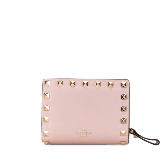 ヴァレンチノ ロックスタッズ 二つ折り財布 ピンク レザー レディース Valentino 【中古】の通販は