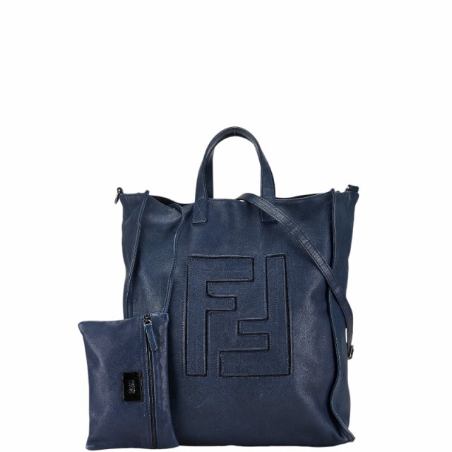 フェンディ FFロゴ トートバッグ 118-2549 ネイビー レザー レディース FENDI 【中古】の通販は