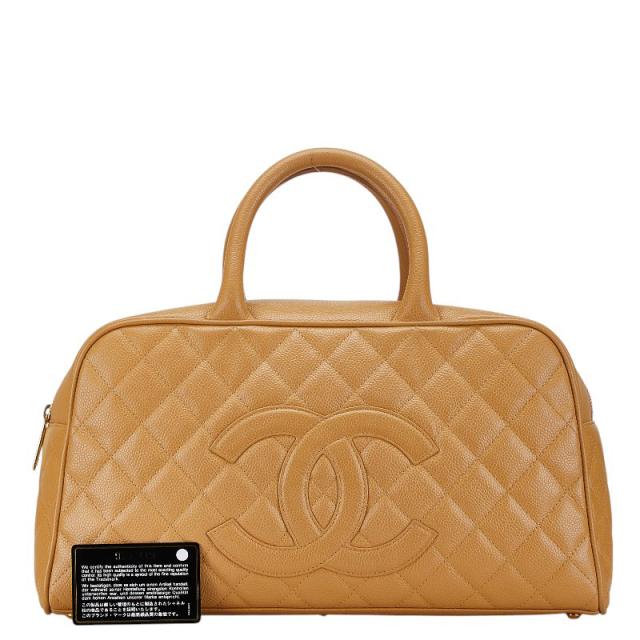 シャネル マトラッセ ココマーク ボーリングバッグ ハンドバッグ ベージュ キャビアスキン レディース CHANEL 【中古】_6