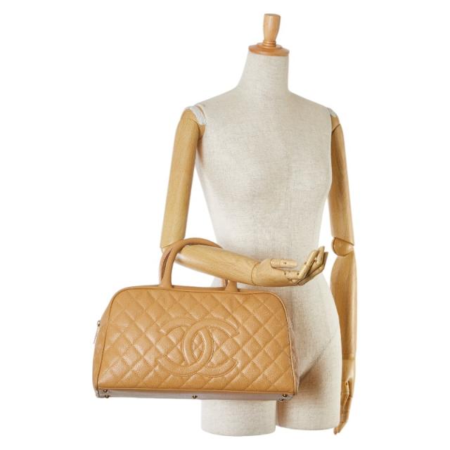 シャネル マトラッセ ココマーク ボーリングバッグ ハンドバッグ ベージュ キャビアスキン レディース CHANEL 【中古】_7