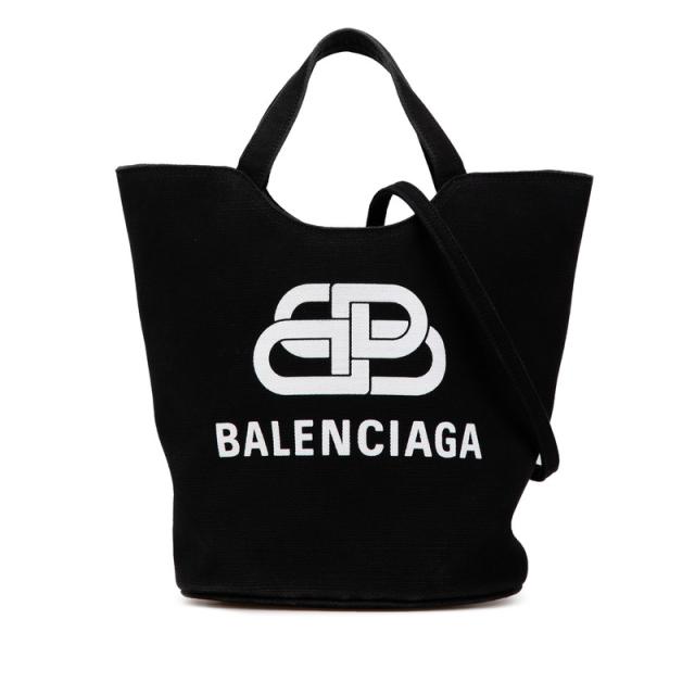 バレンシアガ ウェーブ ミディアム ハンドバッグ ショルダーバッグ 2WAY 599332 ブラック ホワイト キャンバス BALENCIAGA 【中古】の通販は