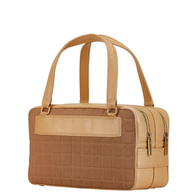 シャネル チョコバー ハンドバッグ ベージュ ブラウン キャンバス レザー レディース CHANEL 【中古】_1