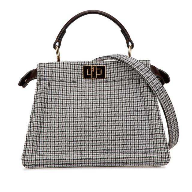 フェンディ ピーカブー アイシーユー ミニ ハンドバッグ ショルダーバッグ 2WAY 8BN335 グレー ブラウン コットン FENDI 【中古】の通販は