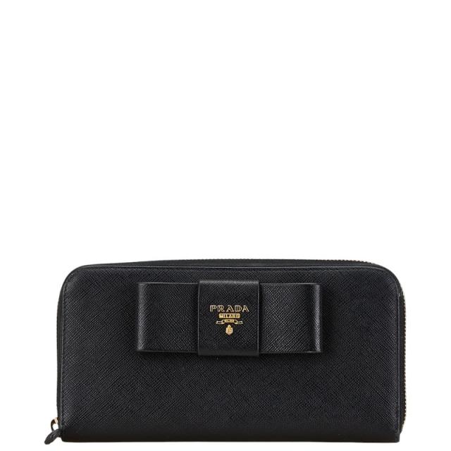 PRADA ブラック キーケース サフィアーノレザー　リボン 正規品】PRADA プラダ キーケース リボン サフィアーノ