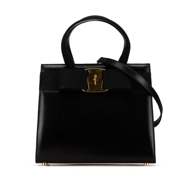 サルヴァトーレフェラガモ ヴァラ リボン ハンドバッグ ショルダーバッグ 2WAY BA214178 ブラック Salvatore Ferragamo 【中古】