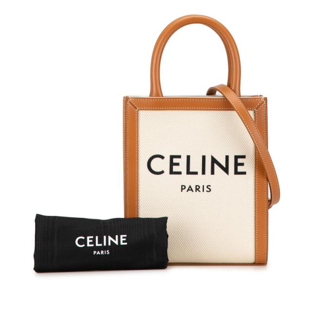 セリーヌ ミニ バーティカル カバ ハンドバッグ ショルダーバッグ 2WAY ナチュラル タン キャンバス カーフ レディース CELINE 【中古】_8