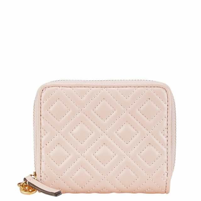 トリーバーチ 刺繍 キルティング ラウンドファスナー 二つ折り財布 ピンク レザー レディース Tory Burch 【中古】