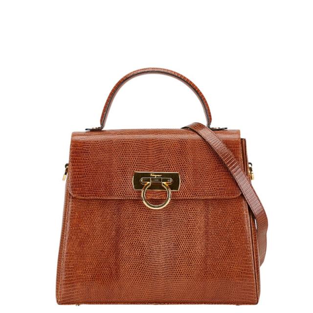 Feragammo フェラガモ 赤茶 リザード 2way バッグ □レア美品□