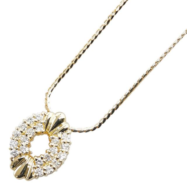 ノーブランド K18YG イエローゴールド ダイヤ0.41ct オーバル サークル ネックレス レディース no brand 中古の通販は