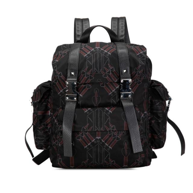 ヴァレンティノ ラブ ブレード リュック バックパック ブラック マルチカラー ナイロン レザー メンズ VALENTINO 【中古】