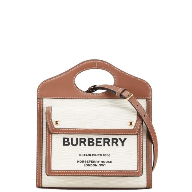 バーバリー ミニ ツートン ハンドバッグ ショルダーバッグ 2WAY ベージュ ブラウン キャンバス レザー レディース BURBERRY 【中古】の通販は