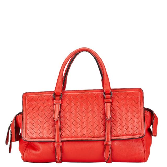 ボッテガヴェネタ イントレチャート モナコバッグ ハンドバッグ レッド レザー レディース BOTTEGAVENETA 【中古】