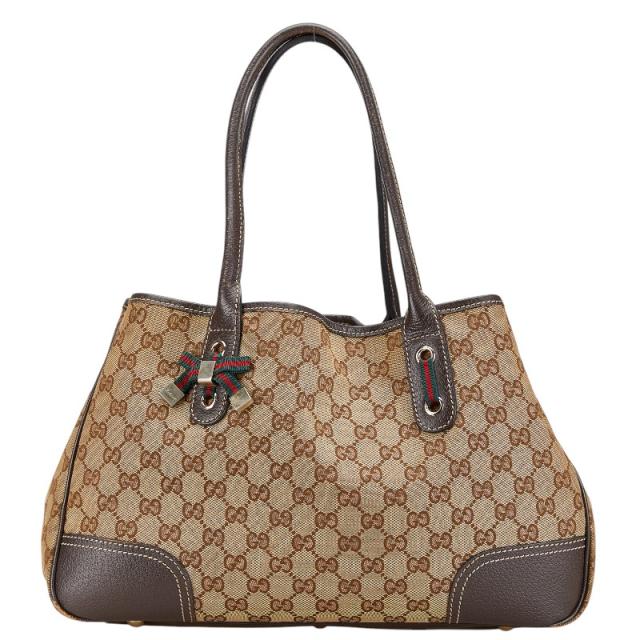グッチ GGキャンバス プリンシー トートバッグ 163805 ベージュ ブラウン キャンバス レザー レディース GUCCI 【中古】の通販は