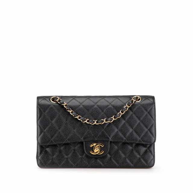 シャネル マトラッセ25 ダブルフラップ ココマーク チェーン ショルダーバッグ ブラック キャビアスキン レディース CHANEL 【中古】の通販は