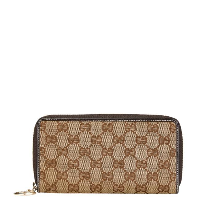 グッチ GGキャンバス ラブリー ラウンドファスナー 長財布 ベージュ ブラウン キャンバス レザー レディース GUCCI 【中古】の通販は