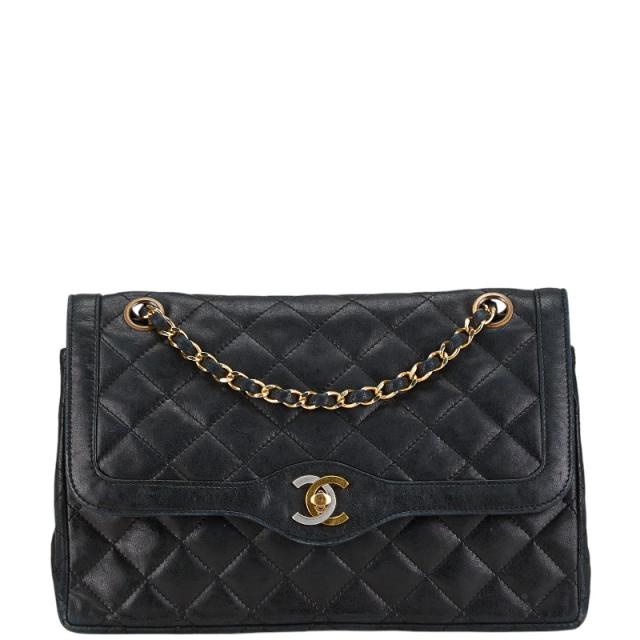 シャネル マトラッセ ダブルフラップ パリ限定 チェーン ショルダーバッグ ブラック ラムスキン レディース CHANEL 【中古】の通販は 119,000円