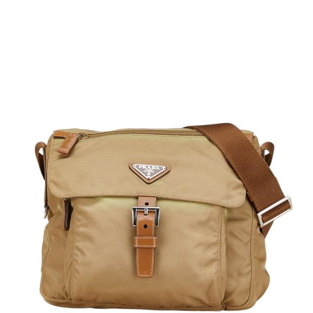 プラダ 三角ロゴプレート 斜め掛け ショルダーバッグ ブラウン ナイロン レザー レディース PRADA 【中古】の通販は 14,850円
