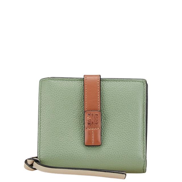 ロエベ アナグラム トライフォールド 二つ折り財布 ラウンドファウナー コンパクトウォレット コインケース グリーン LOEWE 【中古】 13,350円