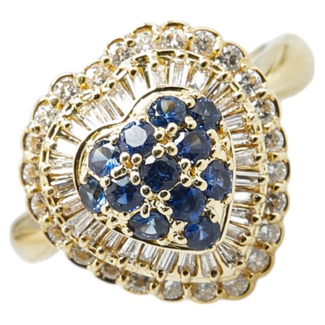 K18YG イエローゴールド サファイア0.55ct ダイヤ ハート モチーフ リング 指輪 レディース 9.5号 中古の通販は