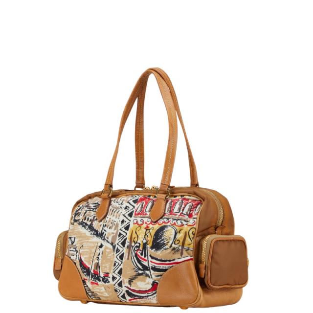 美品☆プラダ　ハンドバッグ ベネチアプリント 三角ロゴプレート☆ヴェネチア♫ プラダ 三角ロゴプレート ベネチア プリント ハンドバッグ