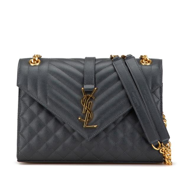 サンローラン エンベロープ チェーン ショルダーバッグ 487206 グレー レザー レディース SAINT LAURENT 【中古】の通販は