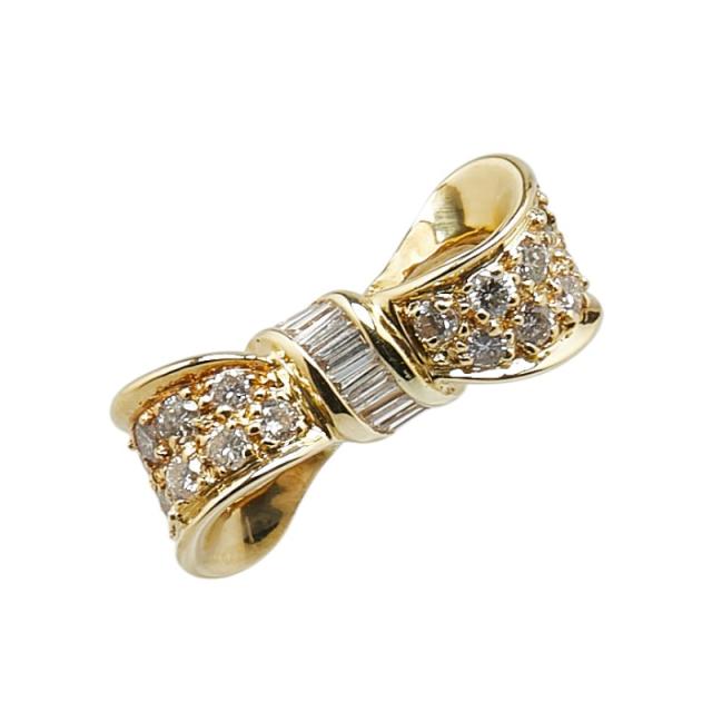 K18YG イエローゴールド ダイヤ0.50ct リボン モチーフ リング 指輪 レディース 12号 中古