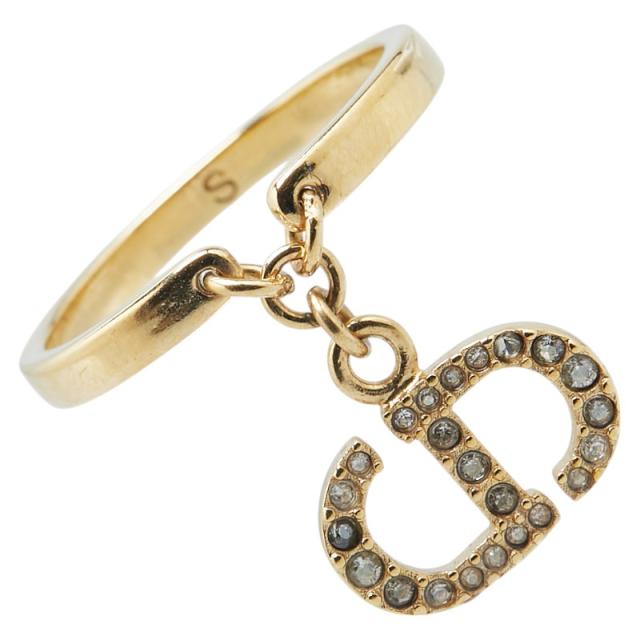 ディオール CDロゴ ラインストーン リング 指輪 #S ゴールド メッキ  