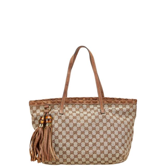 グッチ トートバッグ GGキャンバス バンブー レザー ブラウン
