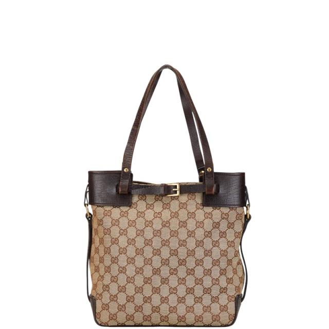 グッチ GGキャンバス トートバッグ 107757 ベージュ ブラウン キャンバス レザー レディース GUCCI 【中古】の通販はトートバッグ