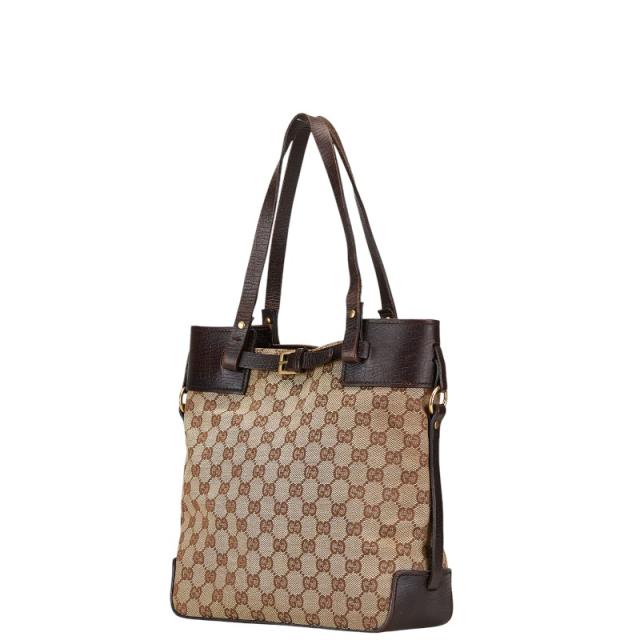 グッチ GGキャンバス トートバッグ 107757 ベージュ ブラウン キャンバス レザー レディース GUCCI 【中古】の通販は