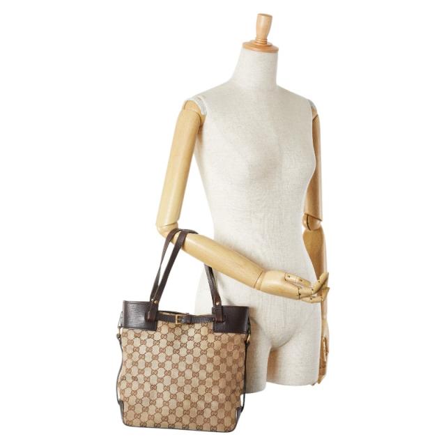 グッチ GGキャンバス トートバッグ 107757 ベージュ ブラウン キャンバス レザー レディース GUCCI 【中古】の通販は
