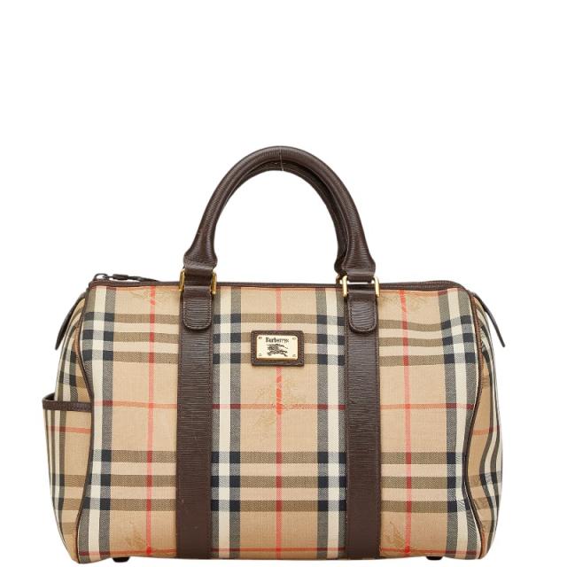 バーバリー ノバチェック ハンドバッグ ミニボストンバッグ ベージュ ブラウン キャンバス レザー レディース BURBERRY 【中古】の通販は