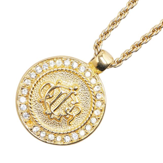 ディオール エンブレムロゴ ラウンド ラインストーン ネックレス ゴールド メッキ レディース Dior 【中古】の通販は 19,028円