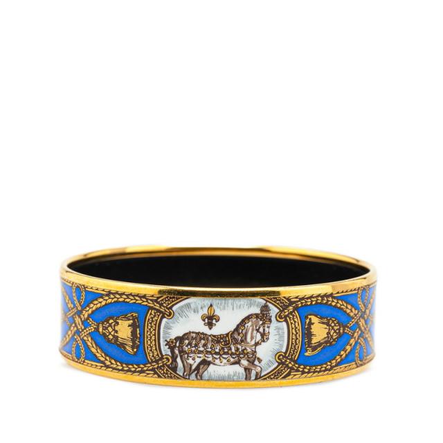 エルメス エマイユGM ホース 馬 バングル ゴールド ブルー マルチカラー メッキ レディース HERMES 【中古】の通販は