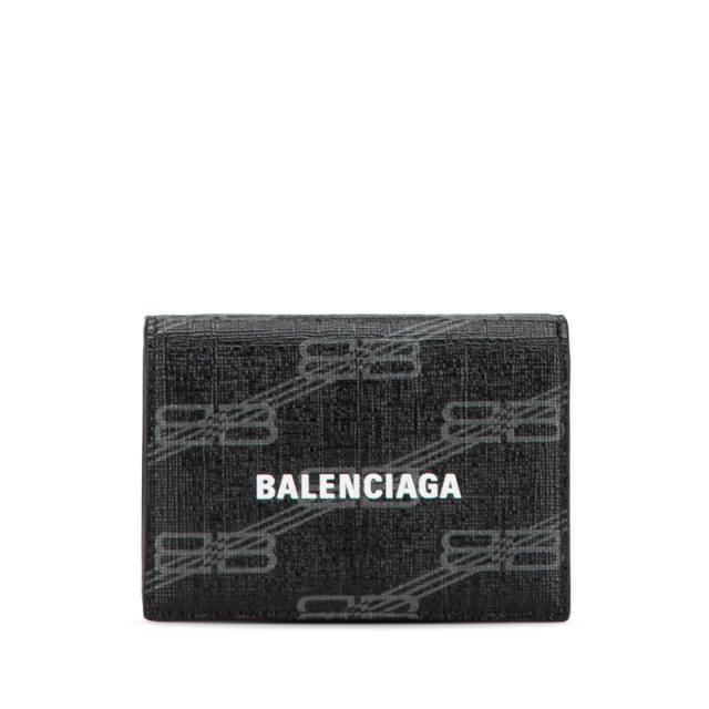 バレンシアガ ロゴ 三つ折り財布 ブラック グレー レザー レディース BALENCIAGA 【中古】の通販は