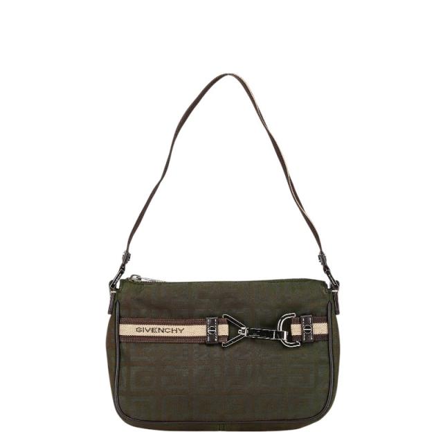 ジバンシー ロゴ ショルダーバッグ カーキグリーン ブラウン ナイロン レザー レディース Givenchy 【中古】