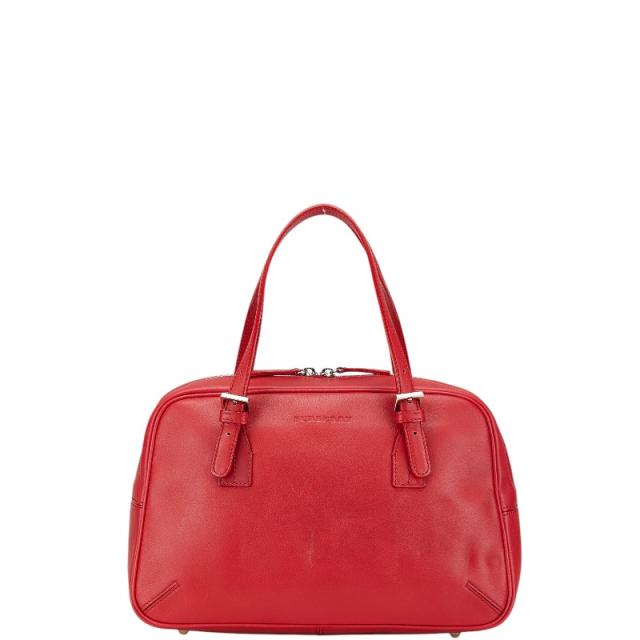 バーバリー ノバチェック ハンドバッグ ミニボストンバッグ レッド レザー レディース BURBERRY 【中古】