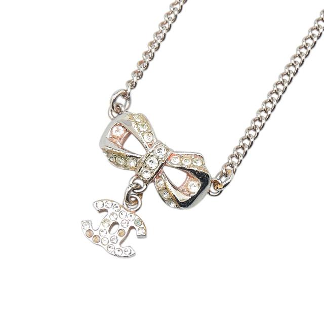 シャネル ココマーク リボン モチーフ ラインストーン ネックレス シルバー メタル レディース CHANEL 【中古】の通販は
