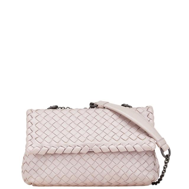 ボッテガヴェネタ イントレチャート チェーン ショルダーバッグ ハンドバッグ ベージュ ピンク レザー BOTTEGAVENETA 【中古】