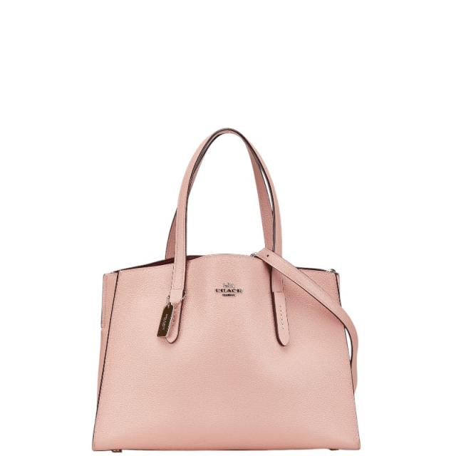 コーチ チャーリー キャリーオール ハンドバッグ ショルダーバッグ 2WAY 25137 ピンク レザー レディース COACH 【中古】