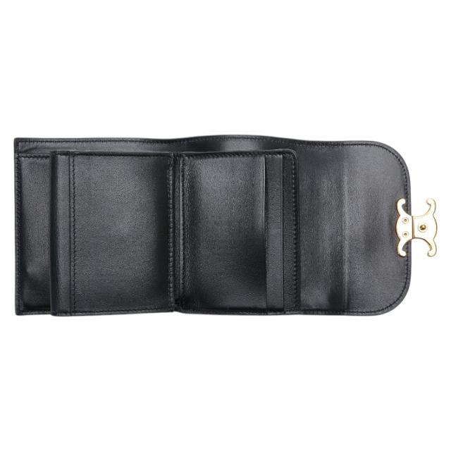 セリーヌ トリオンフ 三つ折り財布 スモールウォレット ブラック シャイニーカーフスキン レディース CELINE 【中古】
