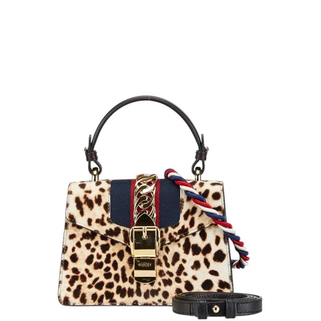 グッチ シェリーライン シルヴィ レオパード ミニ ハンドバッグ ショルダーバッグ 2WAY 470270  ベージュ ブラウン GUCCI 【中古】