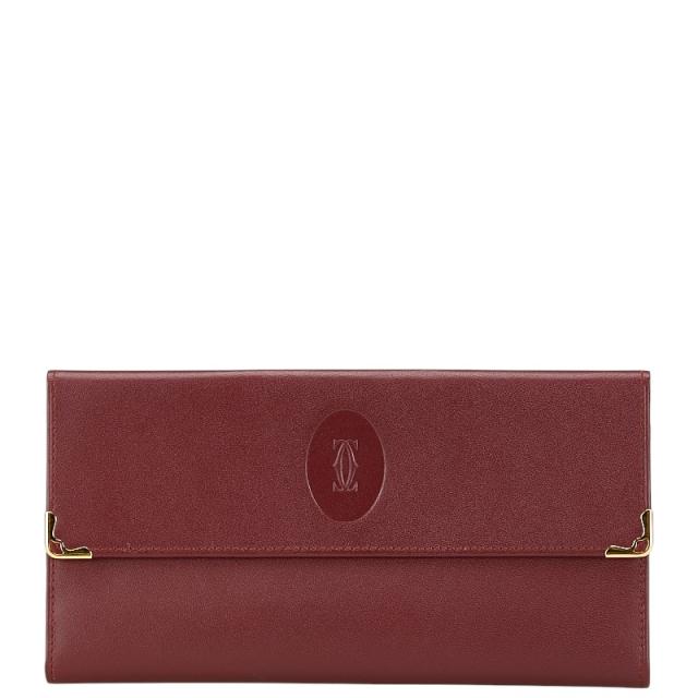 カルティエ マストライン がま口 長財布 ワインレッド レザー レディース CARTIER 【中古】
