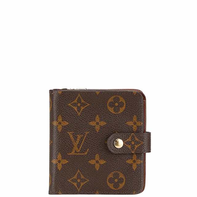 ルイ ヴィトン モノグラム コンパクトジップ 二つ折り財布 コンパクトウォレット M61667 ブラウン PVC レザー LOUIS VUITTON 【中古】