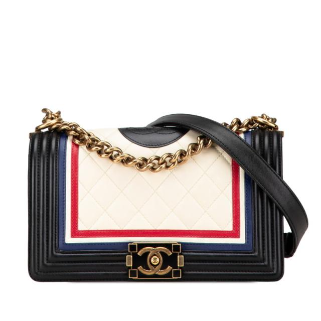 シャネル マトラッセ ボーイシャネル25 ココマーク 斜め掛け チェーン ショルダーバッグ ブラック マルチカラー CHANEL 【中古】