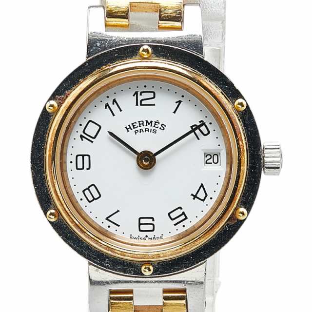 エルメス クリッパー 腕時計 CL4.220 クオーツ ホワイト文字盤 ステンレススチール メッキ レディース HERMES 【中古】の通販は